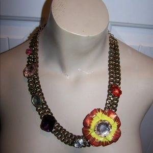 Exquisite Heavy Floral and
Rhinestone Chain Necklace